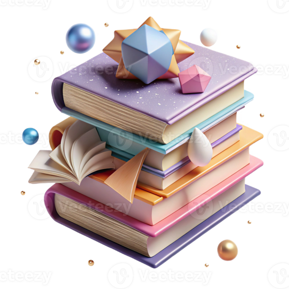 dramatic minimalist Stack of Books with Eyeglasses Top View Isolated detailed png