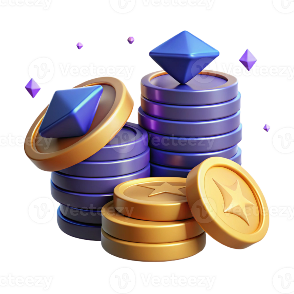 dramatic rustic Stack of Coins Angled View Isolated Cutout exclusive png