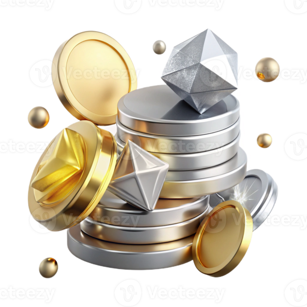 elegant classic Stack of Coins Gold Color Transparent Background premium png