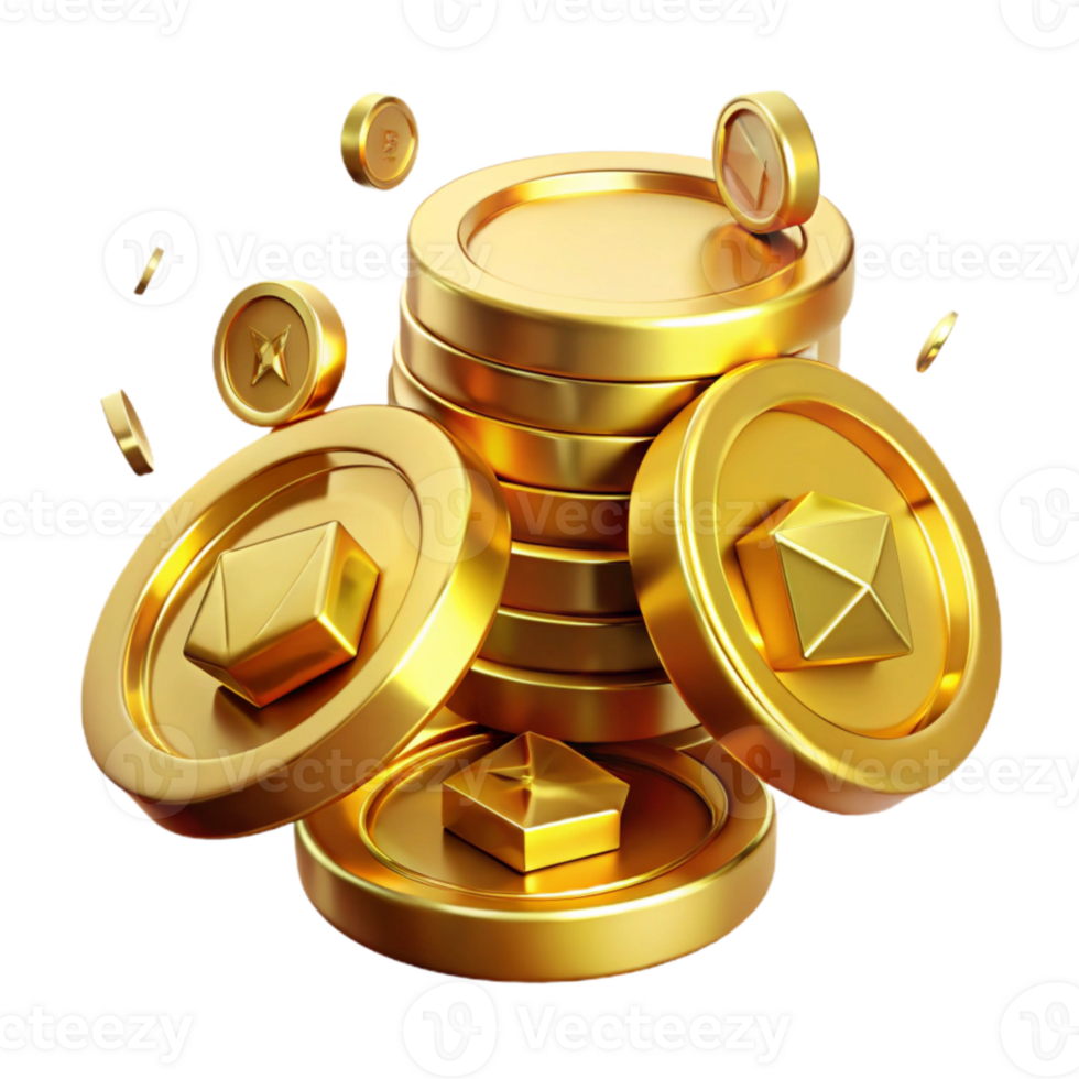 dramatic modern Stack of Coins Gold Color Transparent Background exclusive png