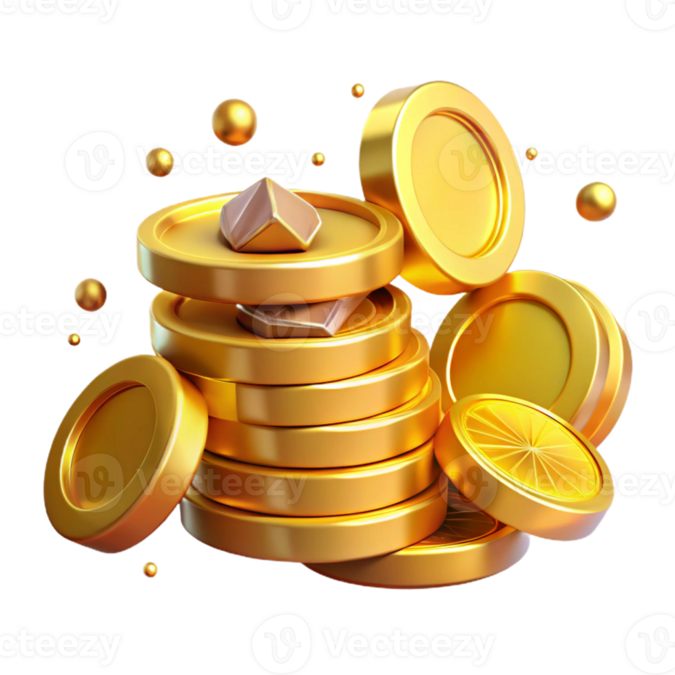 serene creative Stack of Coins Gold Color Transparent Background high quality png