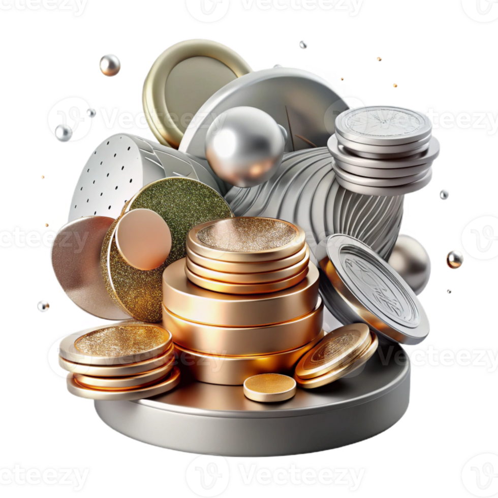 dramatic rustic Stack of Coins Gold Color Transparent Background high quality png