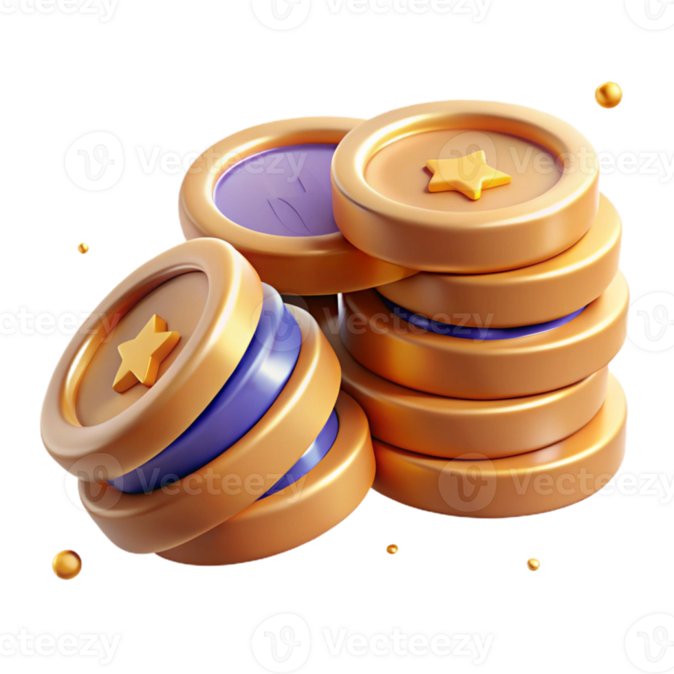 serene abstract Stack of Coins Cutout with Shadow Detail Transparent Background exclusive png