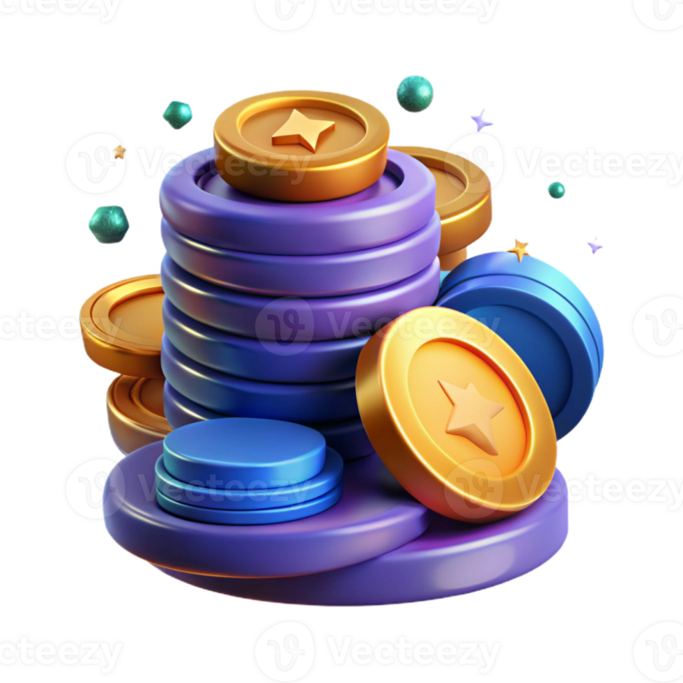 vibrant classic Stack of Coins Cutout with Shadow Detail Transparent Background png