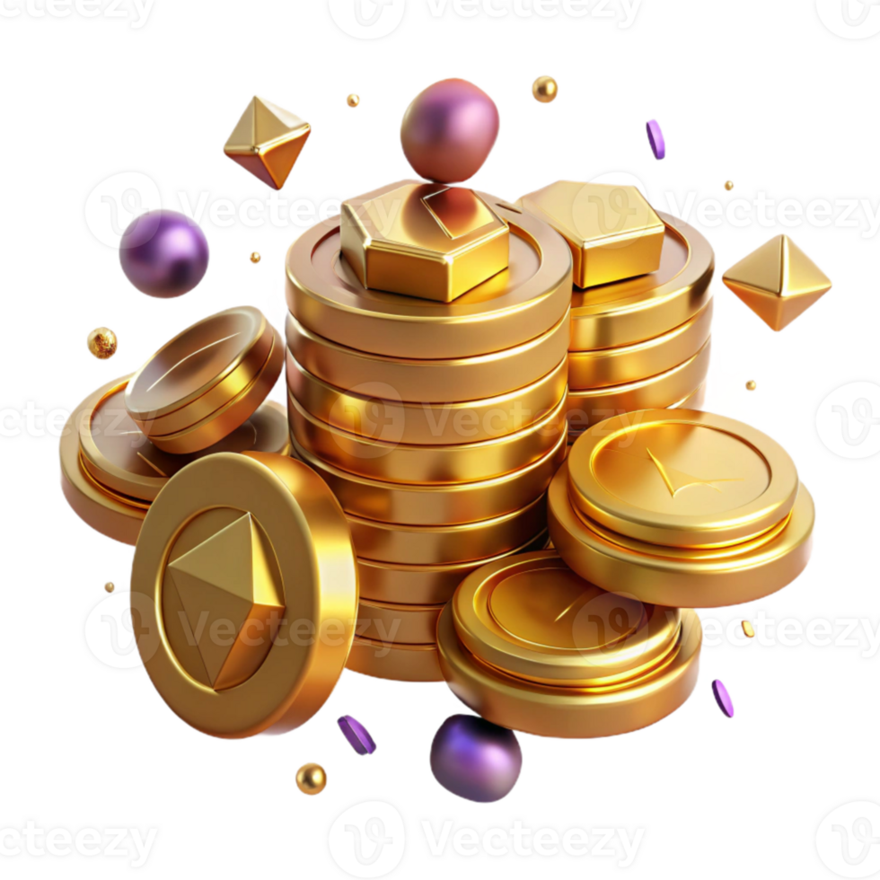 impressive contemporary Stack of Coins Cutout with Shadow Detail Transparent Background premium png