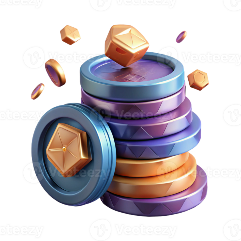 vibrant classic Stack of Coins Side View Isolated on Transparent Background detailed png