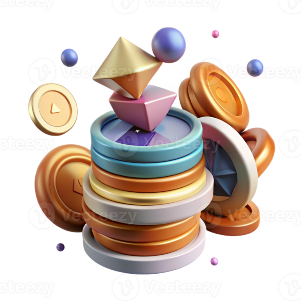 beautiful contemporary Stack of Coins Top View Isolated Cutout premium png