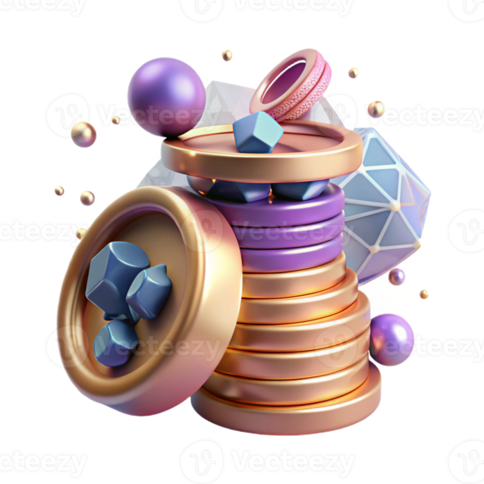 dramatic modern Stack of Coins Side View Isolated on Transparent Background premium png