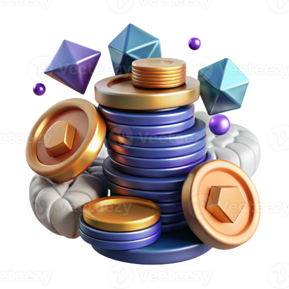 magnificent modern Stack of Coins with Different Values Top View Transparent Background premium png