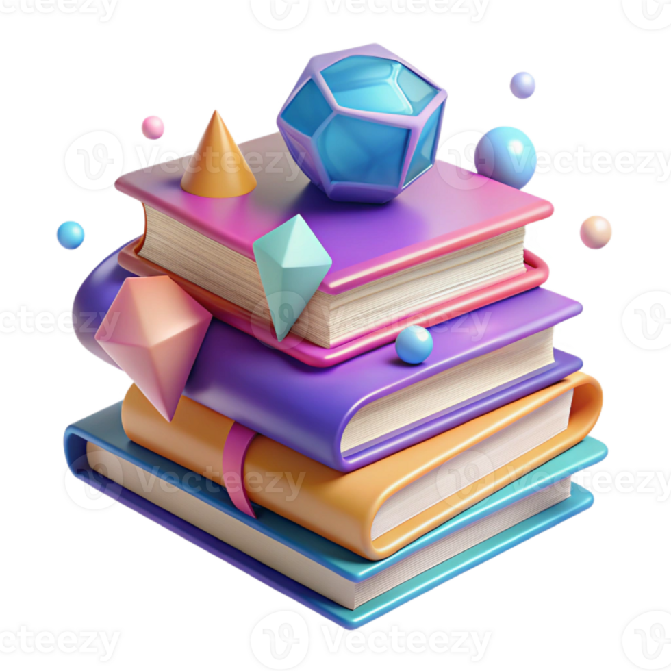 beautiful contemporary Stack of Colorful Books Side View Isolated original png