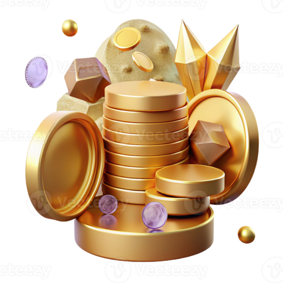 extraordinary rustic Stack of Gold Coins Side View Transparent Background Cutout exclusive png