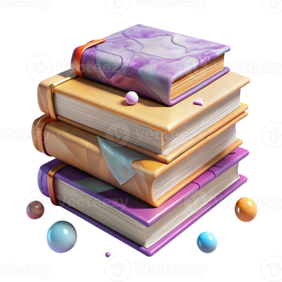 vibrant artistic Stack of Old Books with Worn Covers Isolated Element detailed png