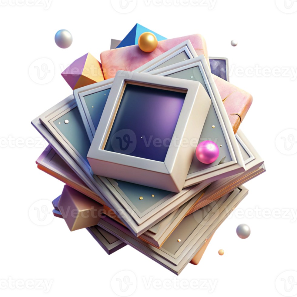 impressive artistic Stack of Old Photographs with Faded Edges Isolated Element premium png