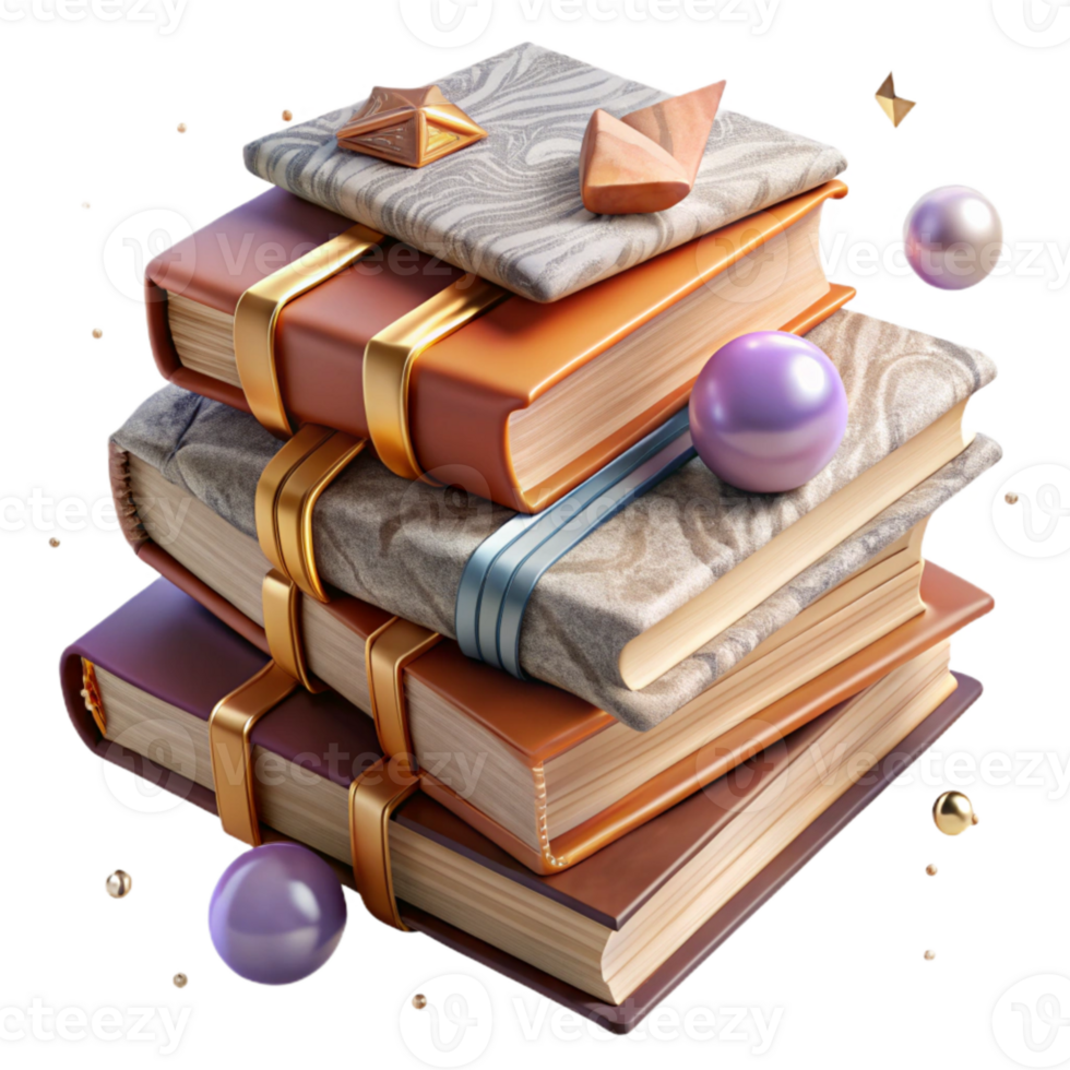 impressive traditional Stack of Old Books with Worn Covers Isolated Element high resolution png