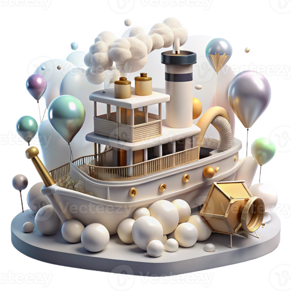 beautiful artistic Steamboat Transparent Background with White Smoke authentic png