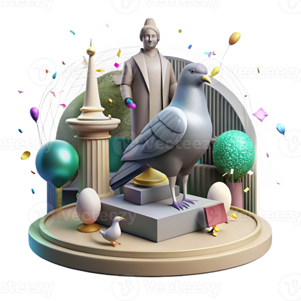 wonderful contemporary Statue in City Square with Pigeon Cutout Element high resolution png