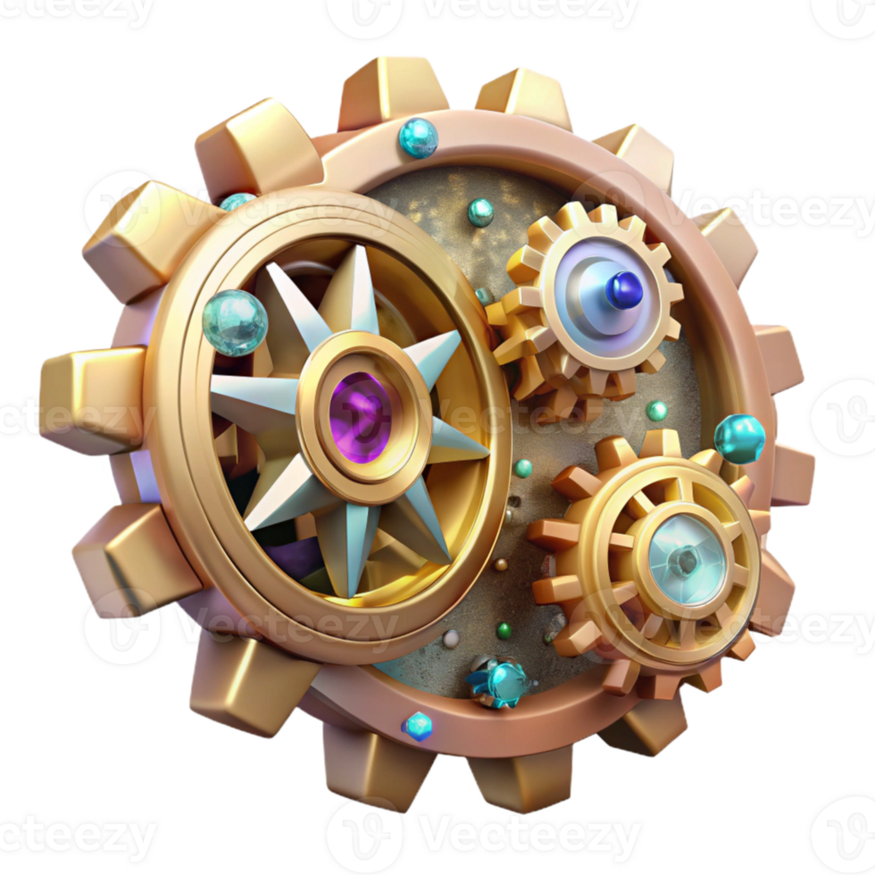 magnificent abstract Steampunk Clockwork Gears Cutout on Transparent Background authentic png