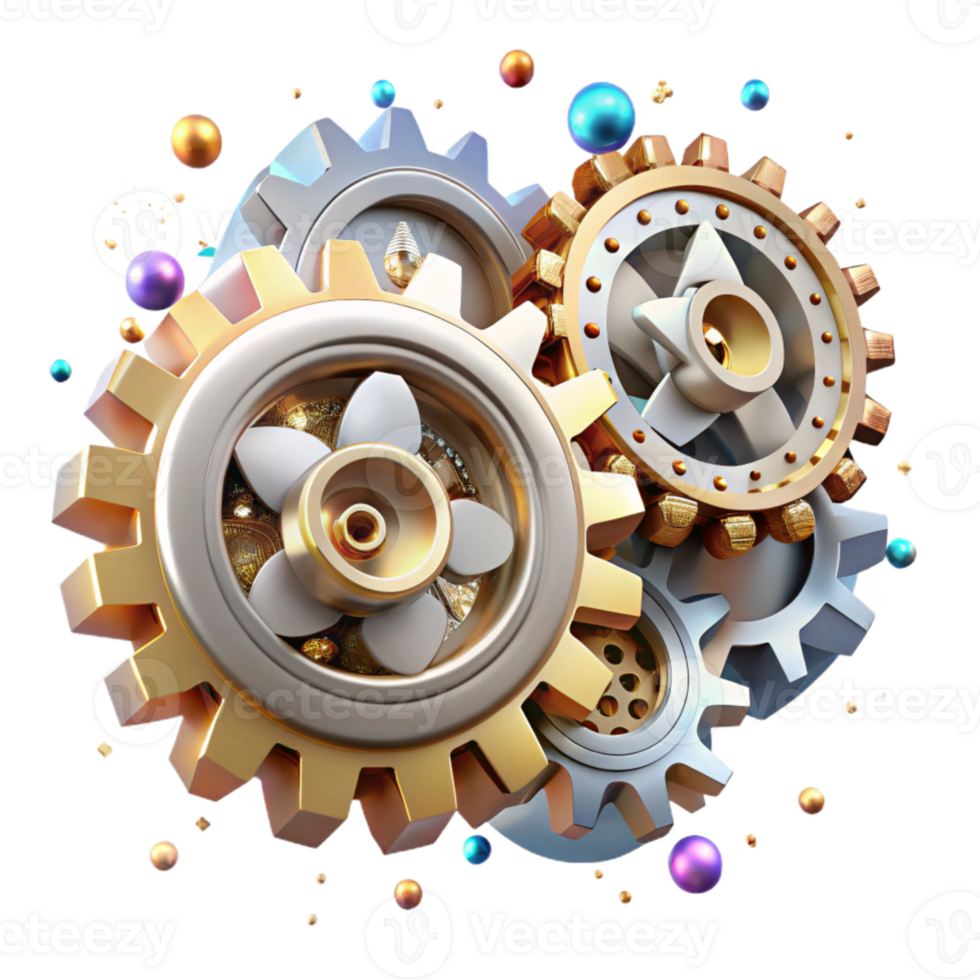 vibrant rustic Steampunk Clockwork Gears Cutout on Transparent Background high resolution png