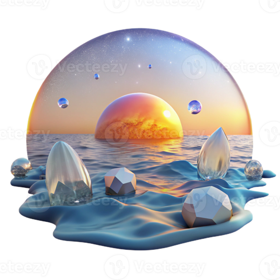 elegant creative Sunset Over Ocean Isolated on Transparent Background high quality png