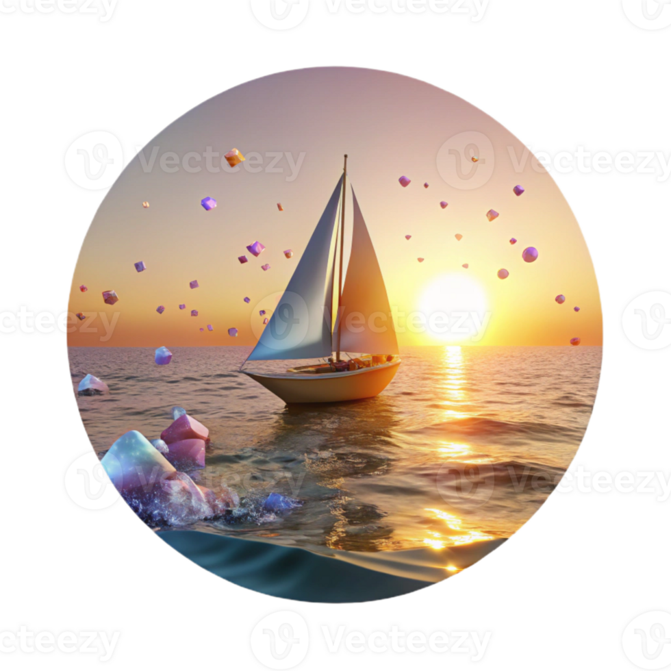 serene creative Sunset Over Ocean with Sailboat Cutout Transparent Background detailed png