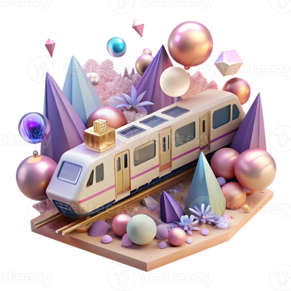 dramatic traditional Train with Passenger Cars Isolated Element original png