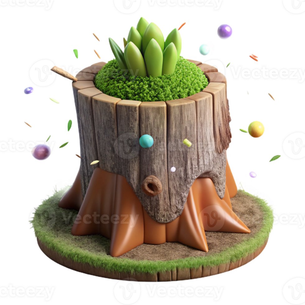 wonderful minimalist Tree Stump with Moss Growing on Top Transparent Background premium png