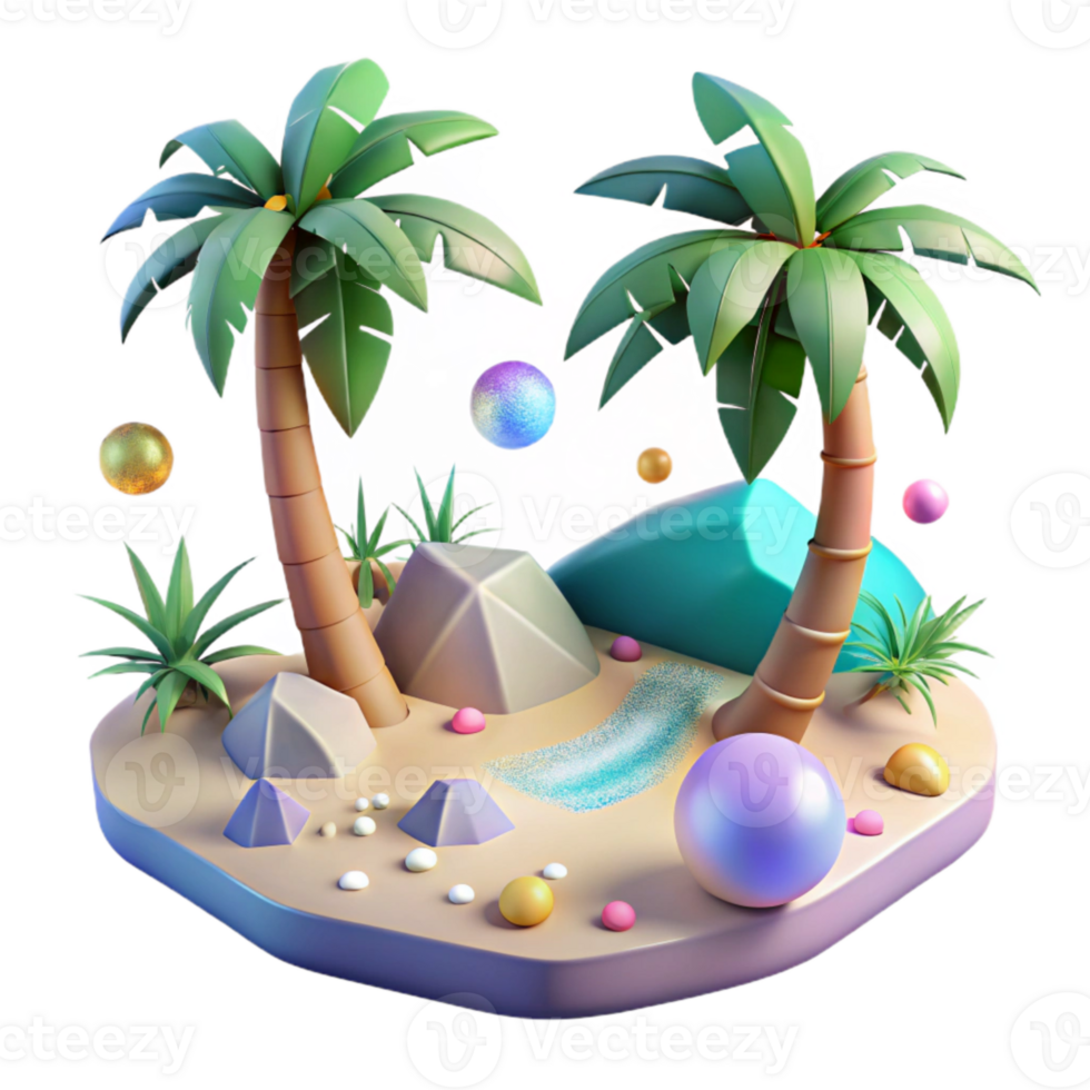 stunning minimalist Tropical Beach with Palm Trees Cutout Transparent Background premium png