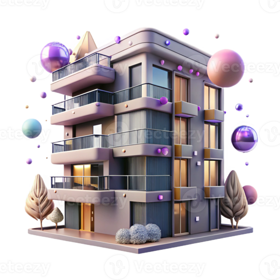 serene minimalist Urban Apartment Building with Balconies Isolated professional png