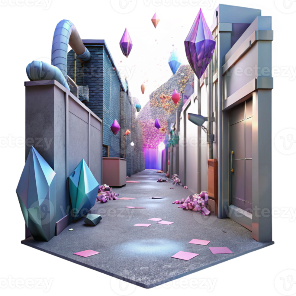 serene minimalist Urban Alleyway with Graffiti Art Transparent Background high resolution png