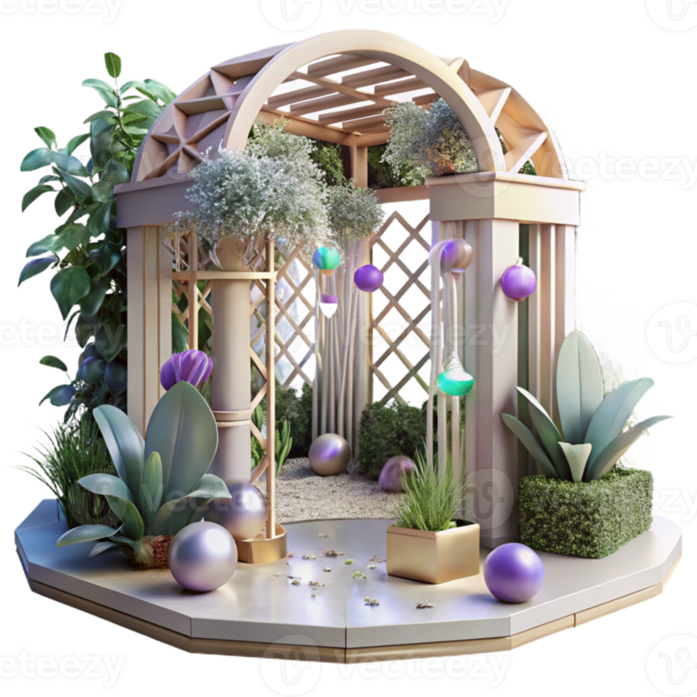 dramatic contemporary Urban Garden with Trellis and Vines Transparent Background original png