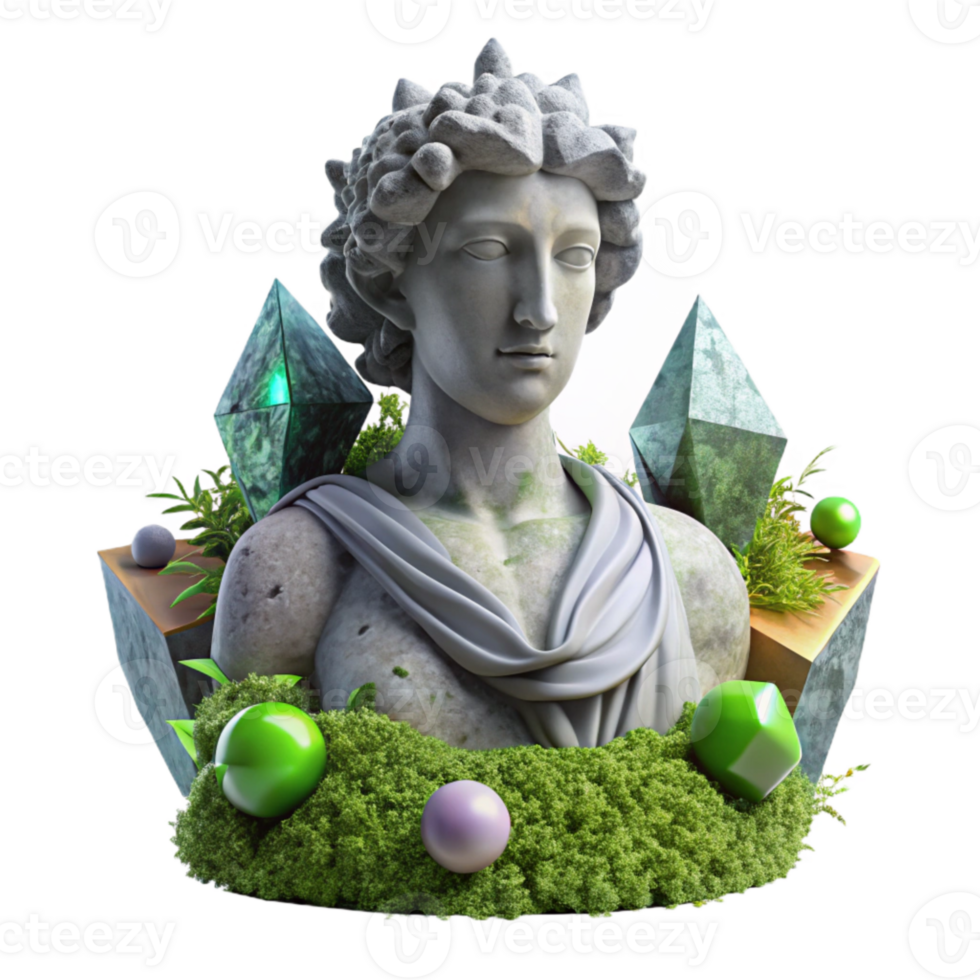 dramatic traditional Weathered Stone Statue with Moss Isolated Element authentic png