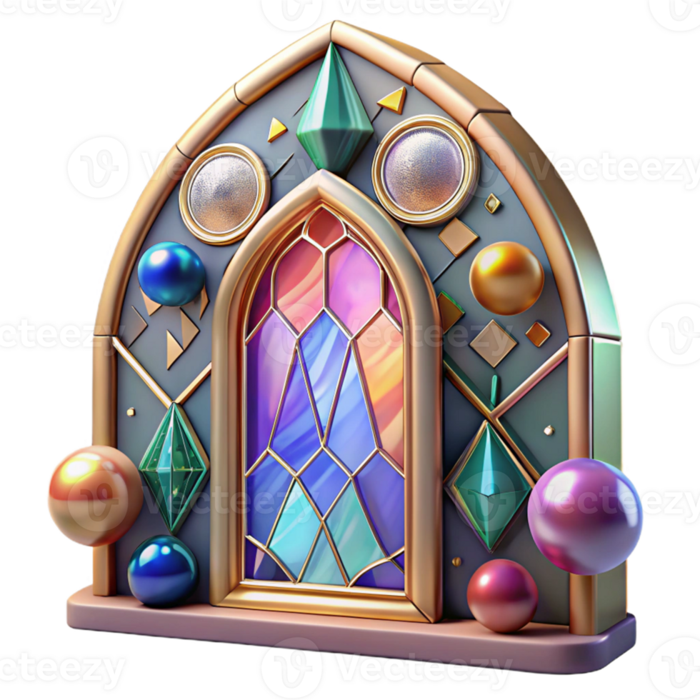 impressive contemporary Whispering Walls Stained Glass Window Colorful Design Isolated png