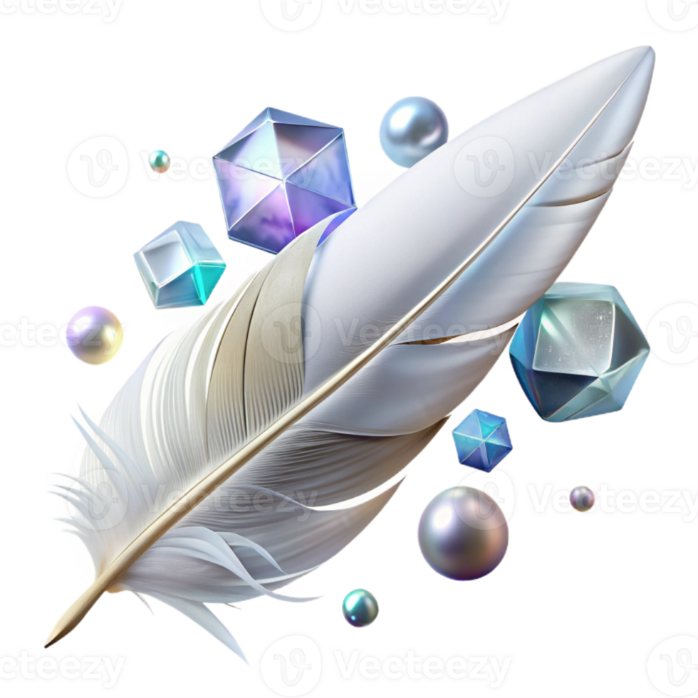 serene vintage White Feather Transparent Background detailed png