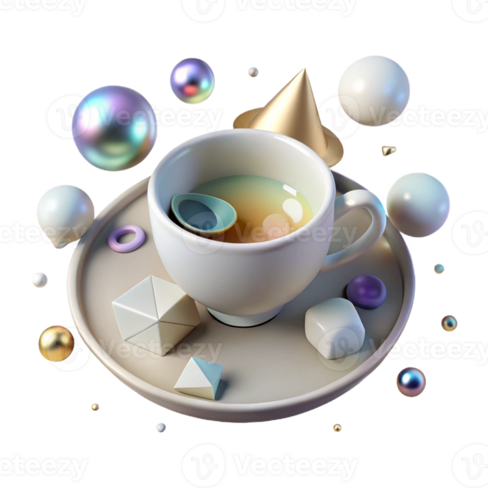 magnificent artistic White Teacup with Saucer Top View Isolated on Transparent Background premium png