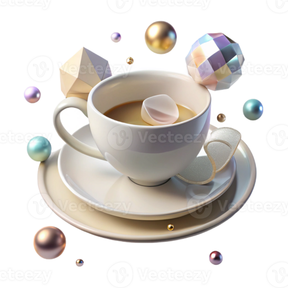 extraordinary abstract White Teacup with Saucer Top View Isolated on Transparent Background high resolution png