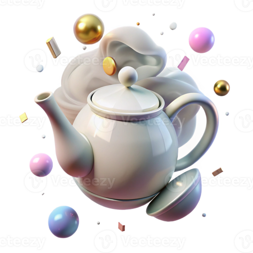 impressive minimalist White Teapot Steam Top View Element detailed png