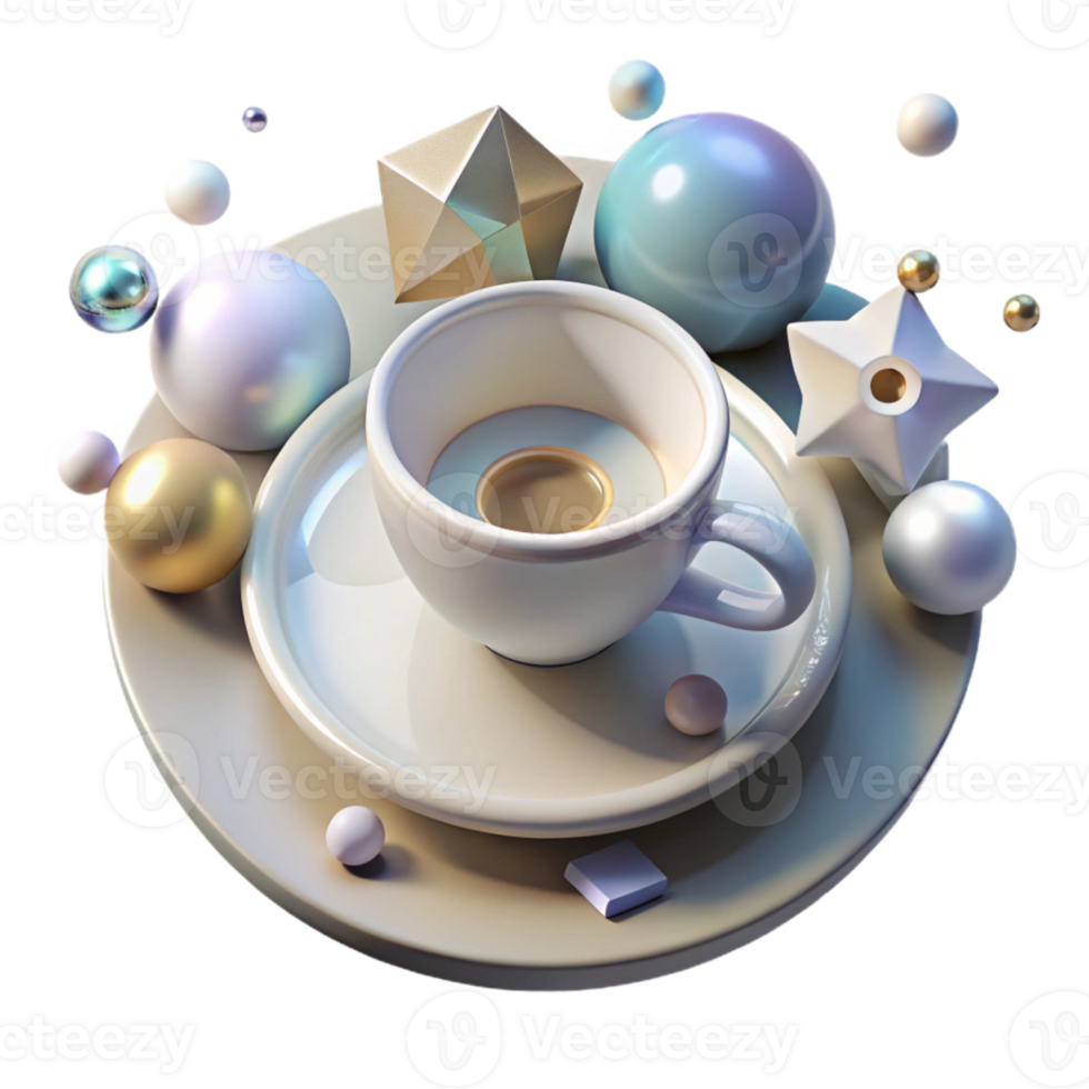 serene minimalist White Teacup with Saucer Top View Isolated on Transparent Background authentic png