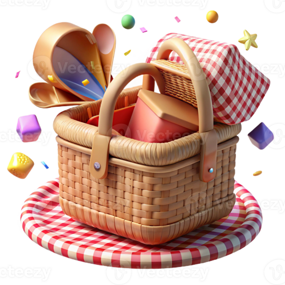 elegant rustic Wicker Picnic Basket with Gingham Lining Cutout exclusive png