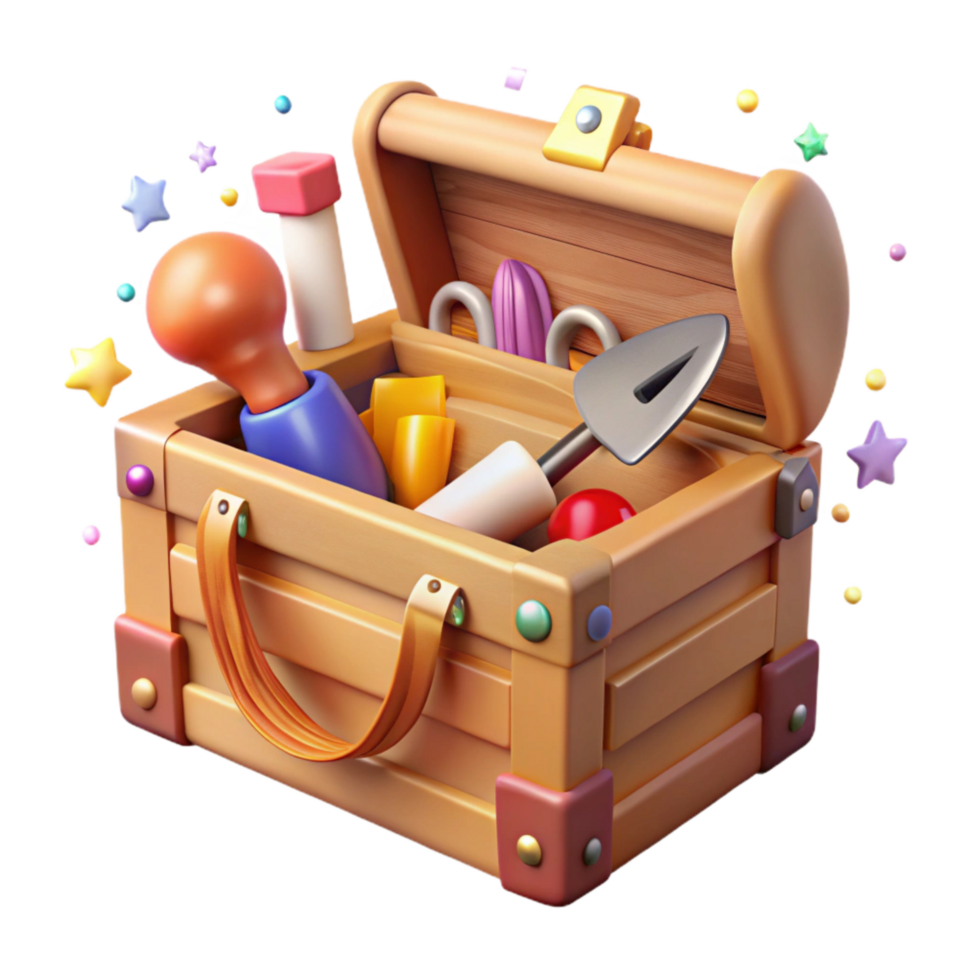 extraordinary minimalist Wooden Toolbox Open with Tools Transparent premium png