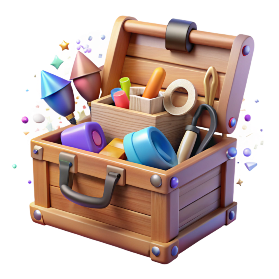 beautiful contemporary Wooden Toolbox Open with Tools Transparent authentic png