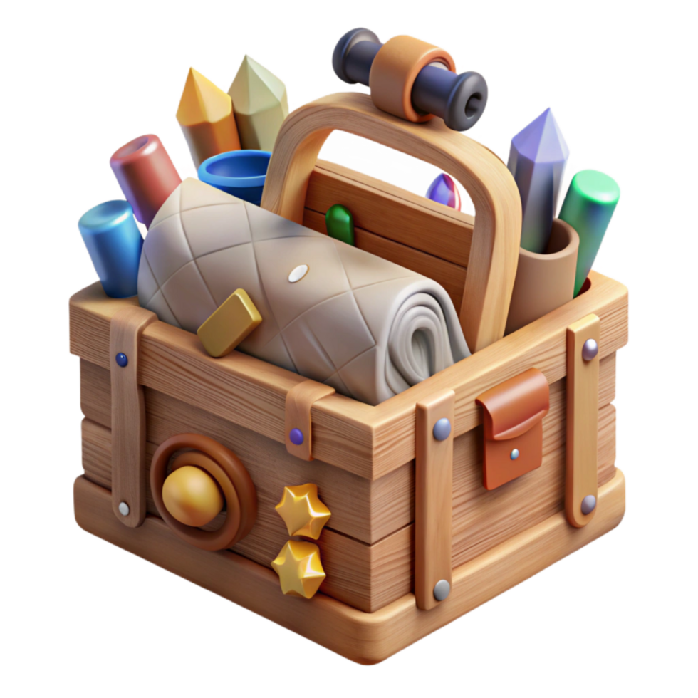beautiful vintage Wooden Toolbox Top View Cutout Isolated original png