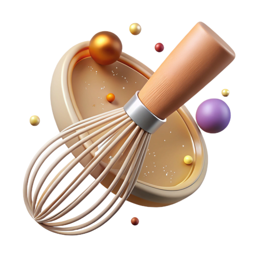 elegant rustic Wooden Whisk Side Angle Isolated Element professional png