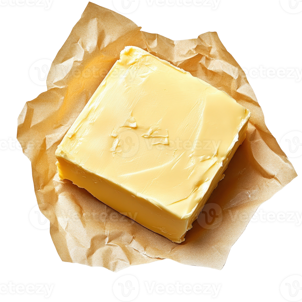Fresh Block of Creamy Butter Wrapped in Crinkled Paper on a Bright . for Culinary Use and Cooking Themes png