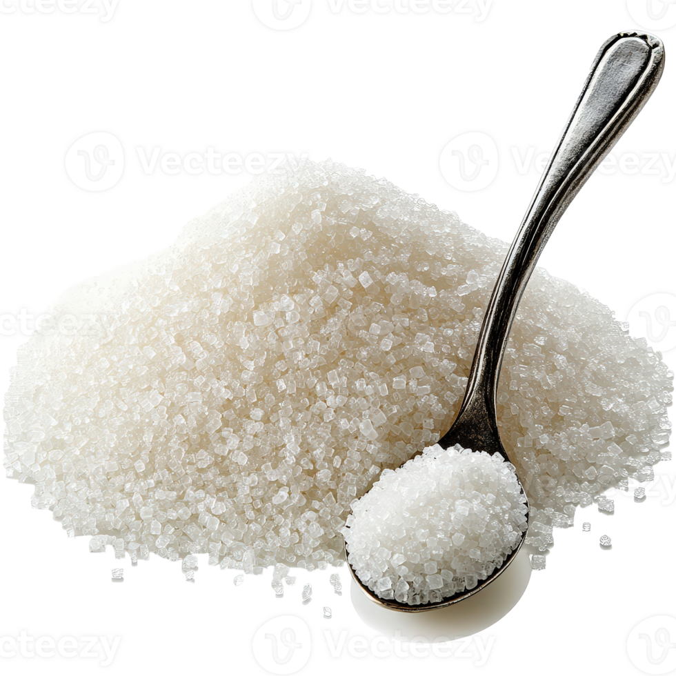 Close up View of Granulated Sugar Pile with Silver Spoon on . for Cooking and Baking Purposes png