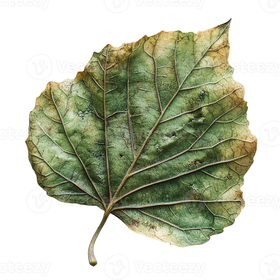 Detailed Close up of a Decaying Green Leaf with Visible Veins and Texture on Black Background png
