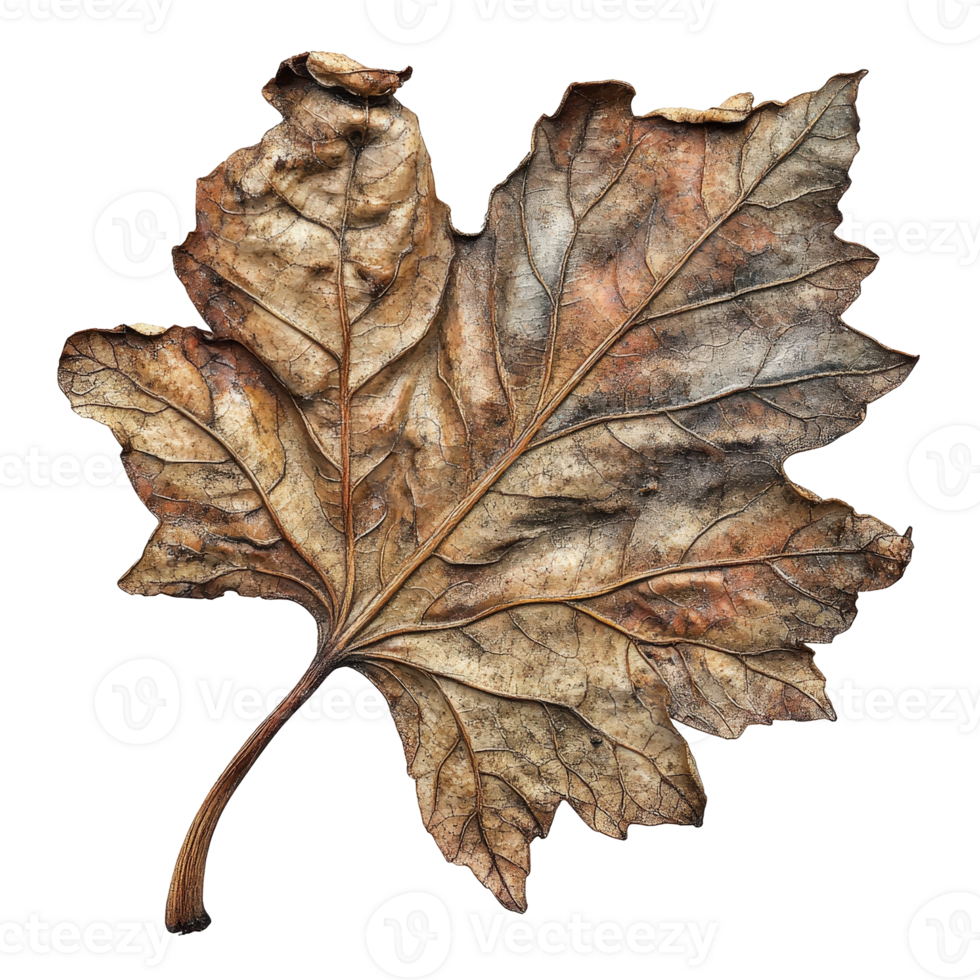Detailed Close Up of a Dry, Textured Autumn Leaf with Rich Brown and Beige Tones . a Black Background png