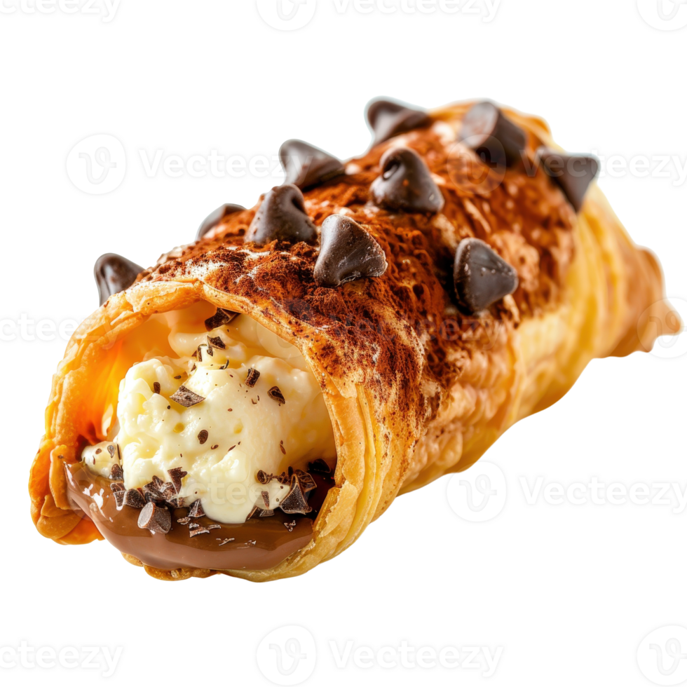 Delicious Chocolate Chip Pastry Roll Filled with Cream and Chocolate Ganache for Dessert Lovers png
