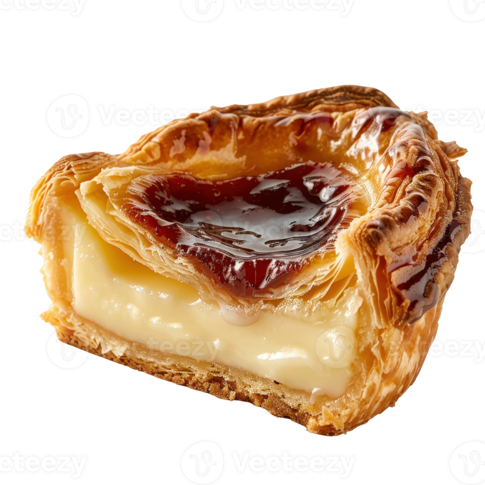 Delicate Layered Pastry with Sweet Cream and Glossy Fruit Topping on Isolated . png