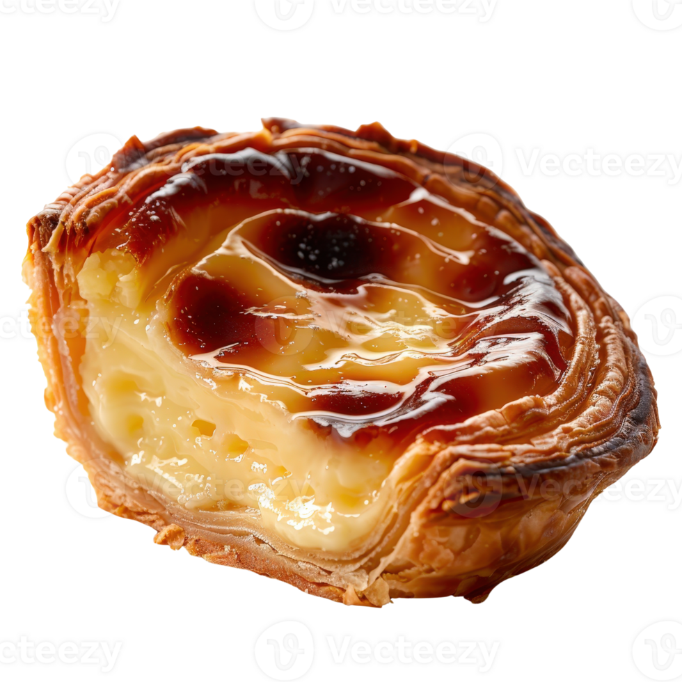 Delicious Creamy Custard Tart with Flaky Pastry and Golden Brown Caramelized Top Layer png
