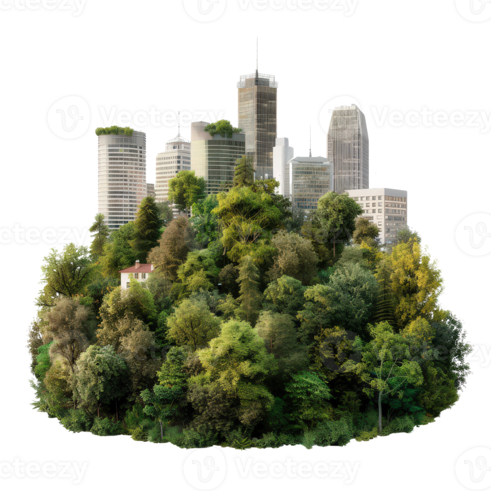 Urban Jungle Blending Nature and Architecture in a Harmonious Green Cityscape png